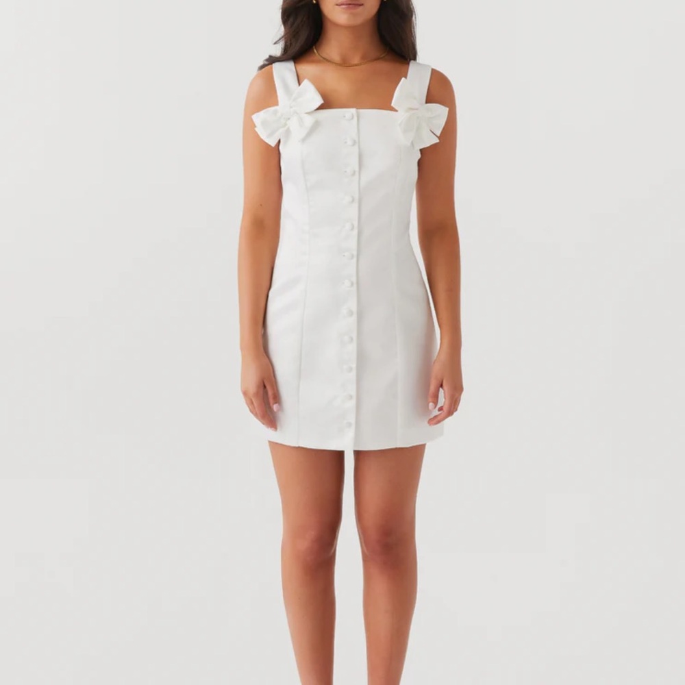 Peppermayo Brielle Bow Satin Mini Dress - White